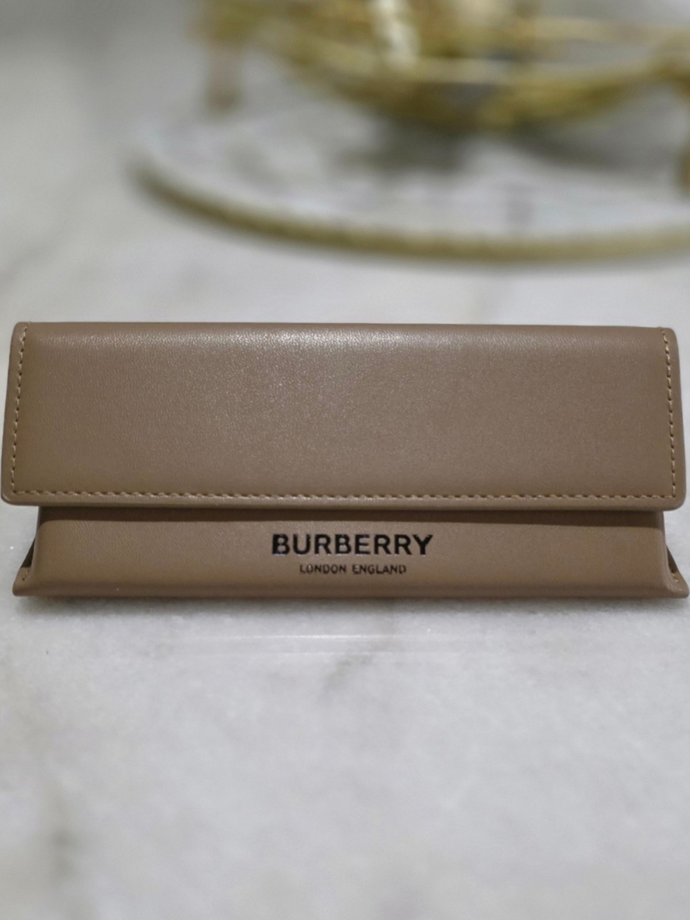 Burberry Sunglasses Case Foldable Leather Camel Tan with Cloth